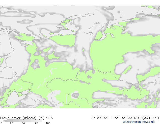 Cloud cover (middle) GFS Fr 27.09.2024 00 UTC