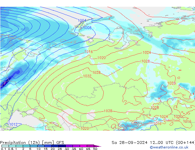 Precipitazione (12h) GFS sab 28.09.2024 00 UTC