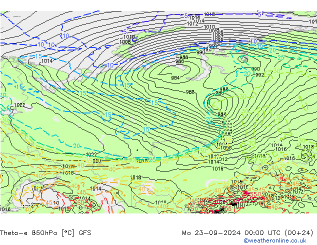 Theta-e 850hPa GFS Seg 23.09.2024 00 UTC