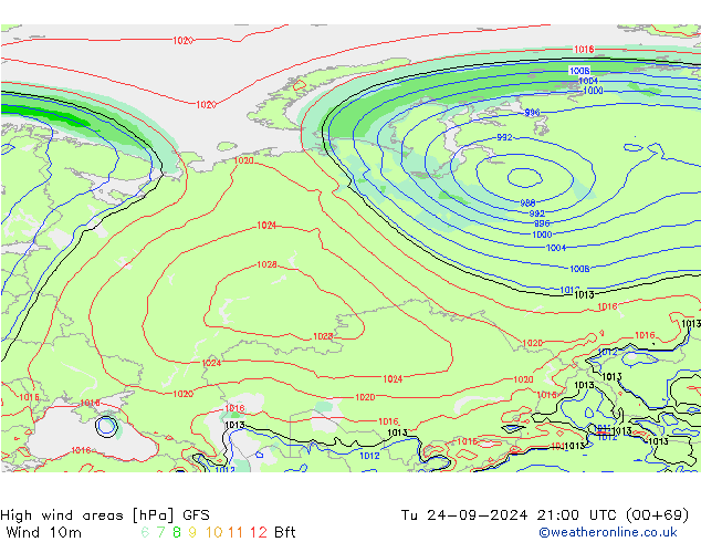 Windvelden GFS di 24.09.2024 21 UTC