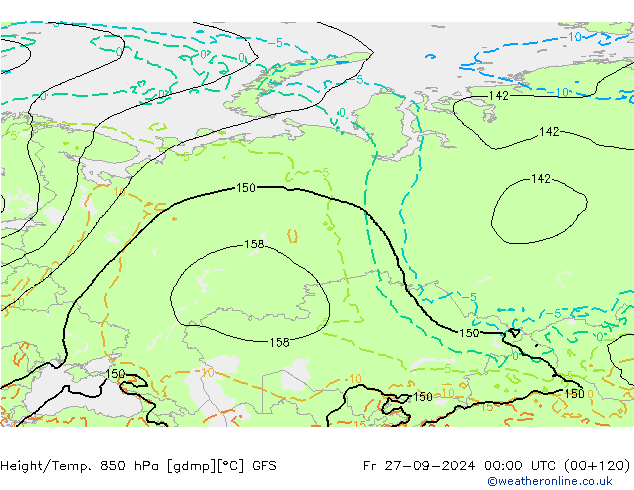 Yükseklik/Sıc. 850 hPa GFS Cu 27.09.2024 00 UTC