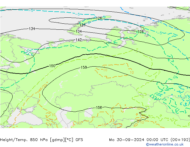 Z500/Rain (+SLP)/Z850 GFS Mo 30.09.2024 00 UTC