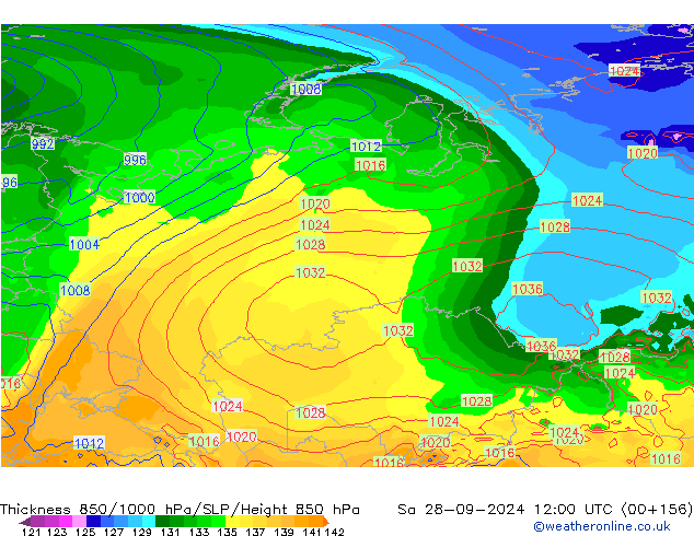 Thck 850-1000 hPa GFS So 28.09.2024 12 UTC