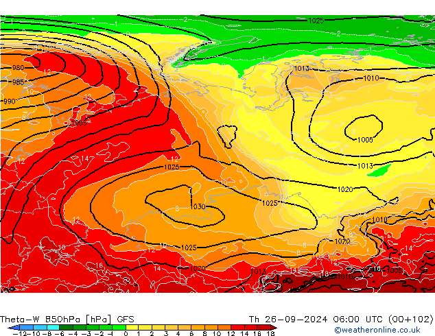 Theta-W 850hPa GFS Th 26.09.2024 06 UTC