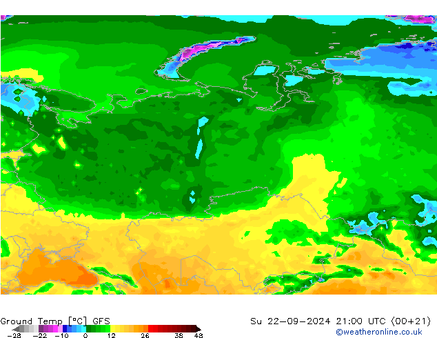 Ground Temp GFS Su 22.09.2024 21 UTC