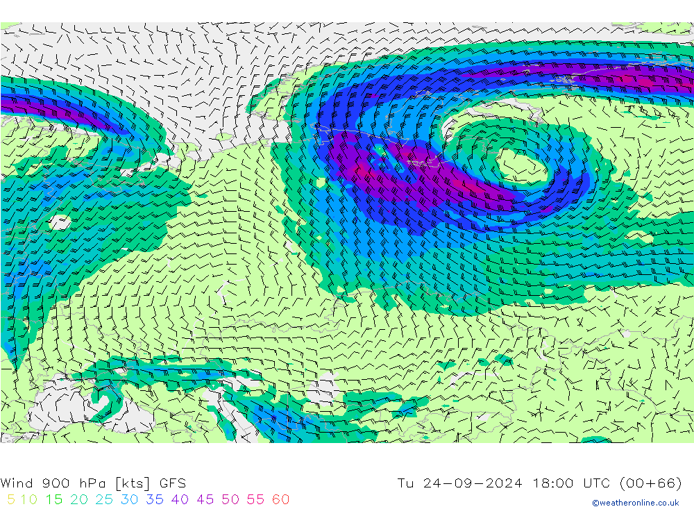 Wind 900 hPa GFS Tu 24.09.2024 18 UTC