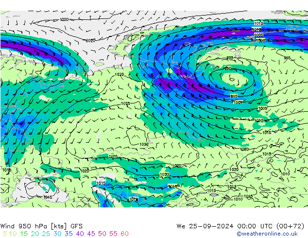 Wind 950 hPa GFS September 2024