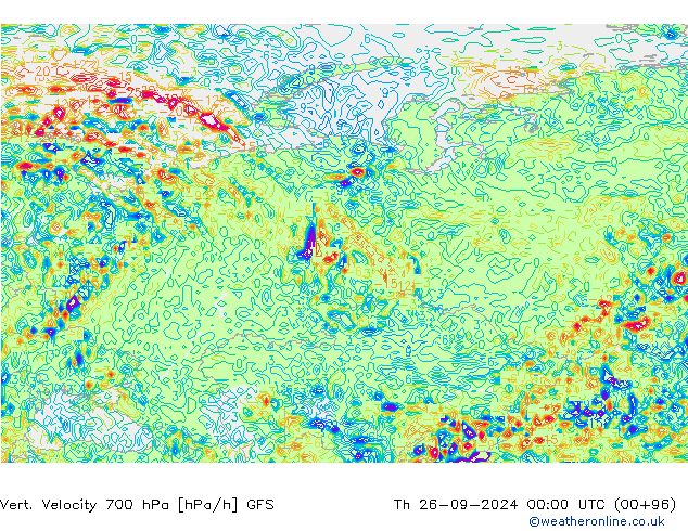 Vert. snelheid 700 hPa GFS do 26.09.2024 00 UTC