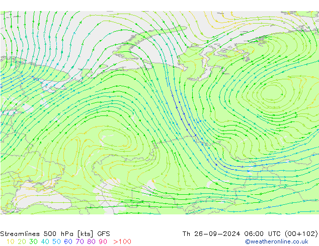 Stroomlijn 500 hPa GFS do 26.09.2024 06 UTC