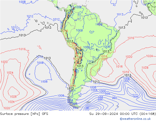 Surface pressure GFS Su 29.09.2024 00 UTC