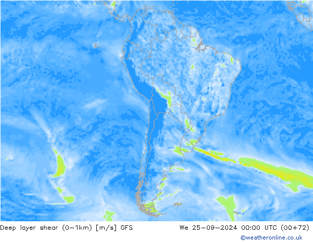 Deep layer shear (0-1km) GFS We 25.09.2024 00 UTC