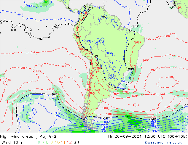 High wind areas GFS Qui 26.09.2024 12 UTC