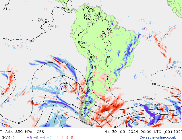 T-Adv. 850 hPa GFS lun 30.09.2024 00 UTC