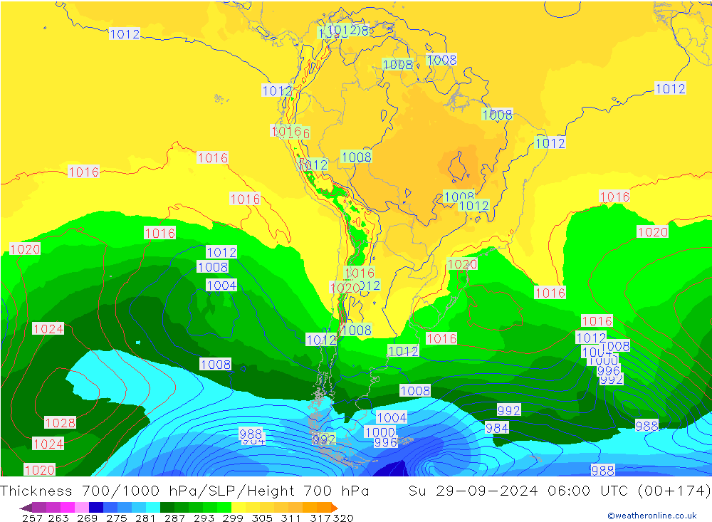 Thck 700-1000 hPa GFS dom 29.09.2024 06 UTC