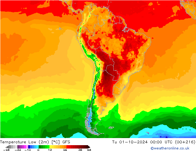 Temp. minima (2m) GFS mar 01.10.2024 00 UTC