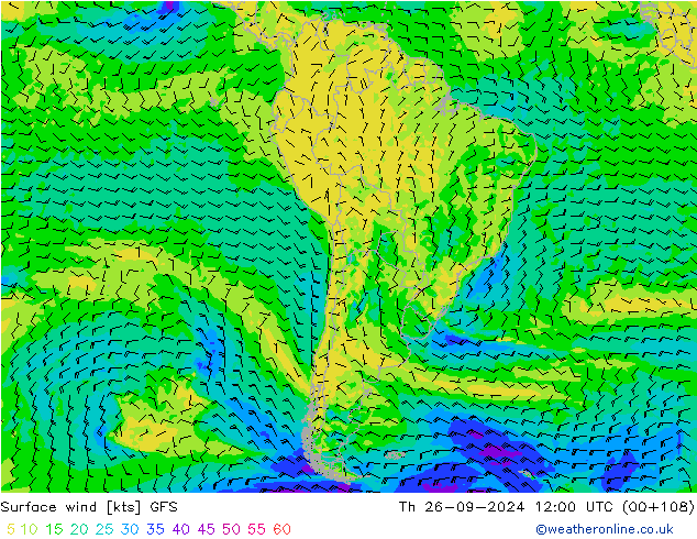 Vento 10 m GFS Qui 26.09.2024 12 UTC