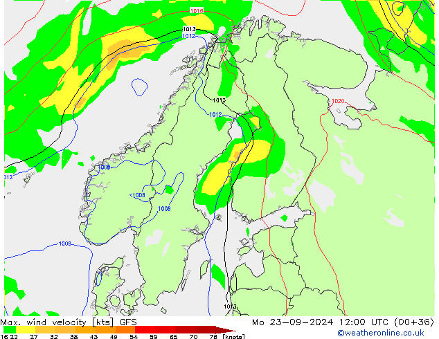 Max. wind velocity GFS lun 23.09.2024 12 UTC