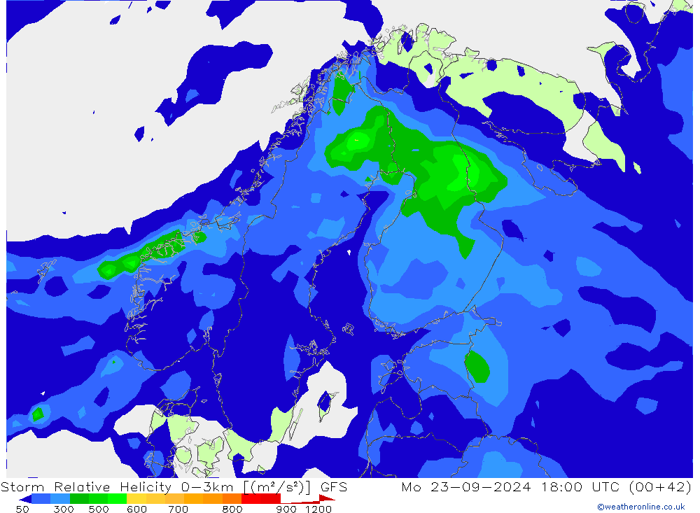 Storm Relative Helicity GFS Mo 23.09.2024 18 UTC