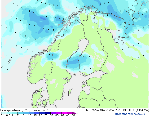 Precipitazione (12h) GFS lun 23.09.2024 00 UTC