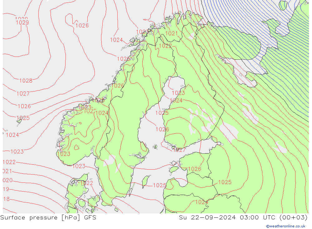 pressão do solo GFS Dom 22.09.2024 03 UTC