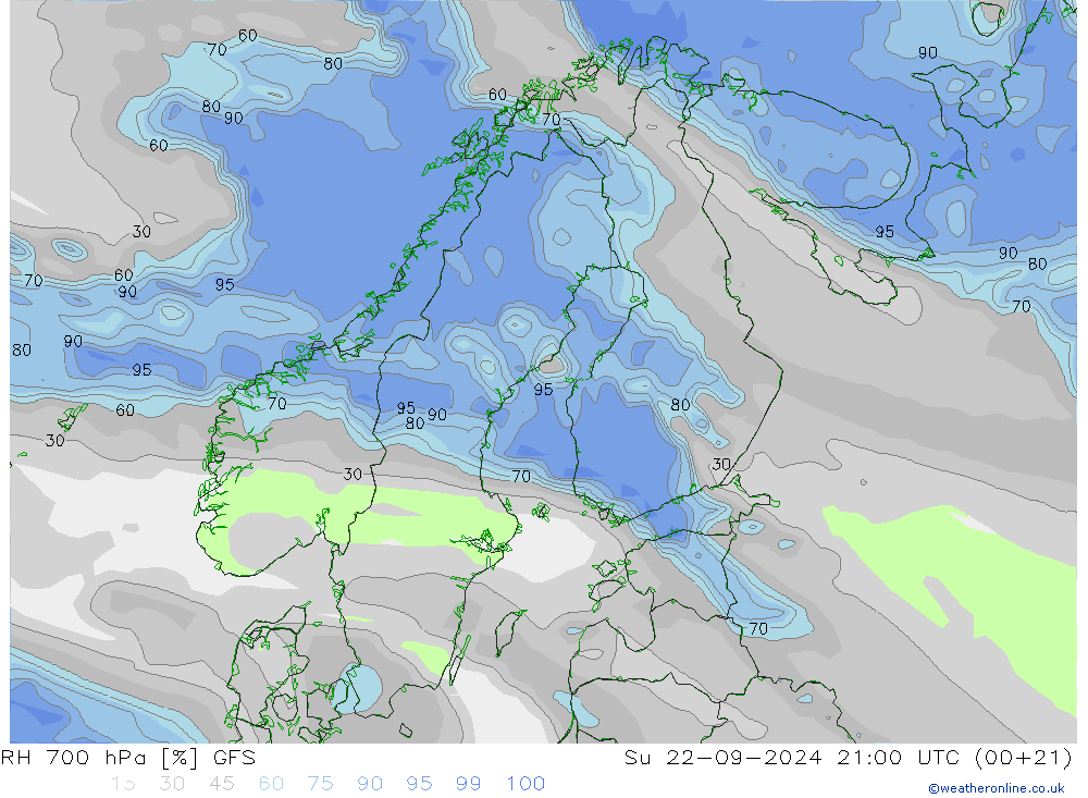 700 hPa Nispi Nem GFS Paz 22.09.2024 21 UTC