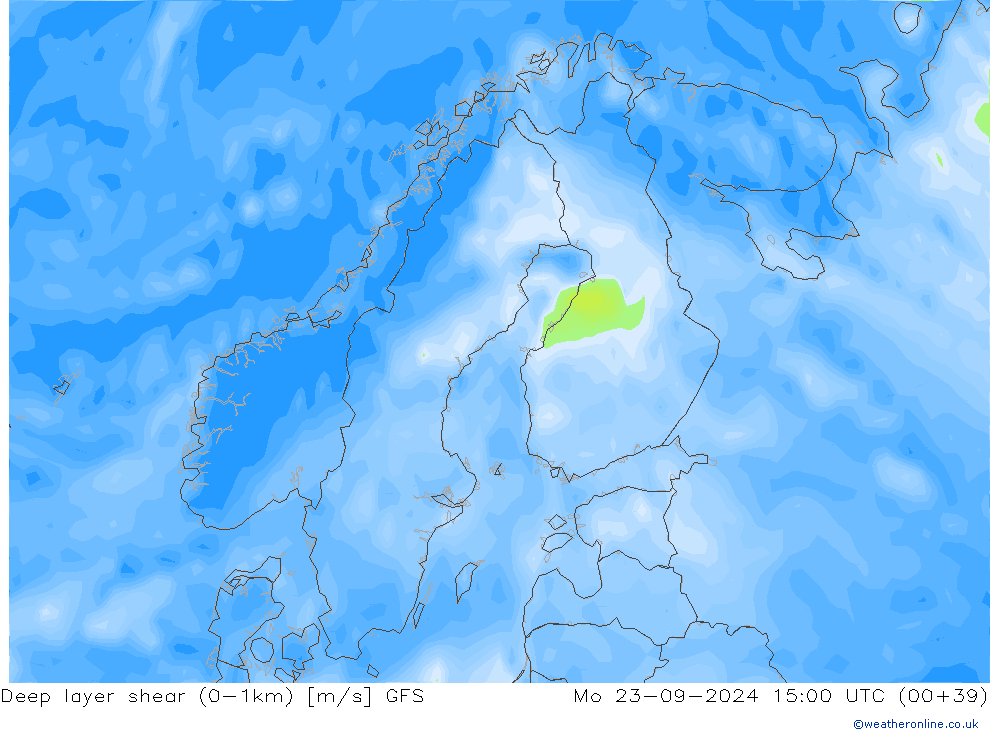 Deep layer shear (0-1km) GFS пн 23.09.2024 15 UTC