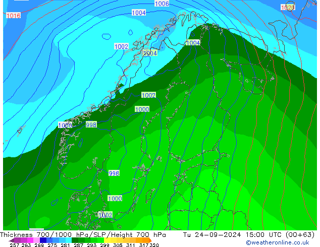 Schichtdicke 700-1000 hPa GFS Di 24.09.2024 15 UTC