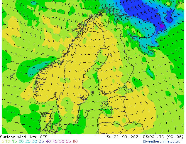 Wind 10 m GFS zo 22.09.2024 06 UTC