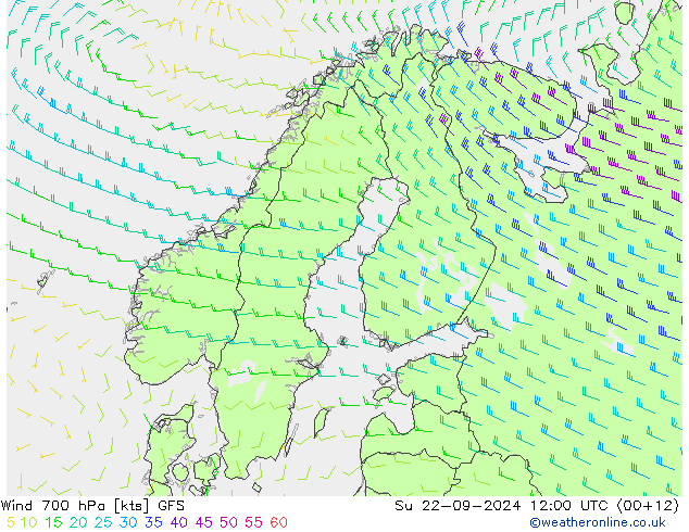 Wind 700 hPa GFS So 22.09.2024 12 UTC