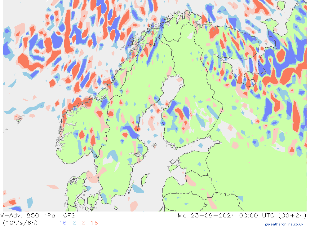 V-Adv. 850 гПа GFS пн 23.09.2024 00 UTC