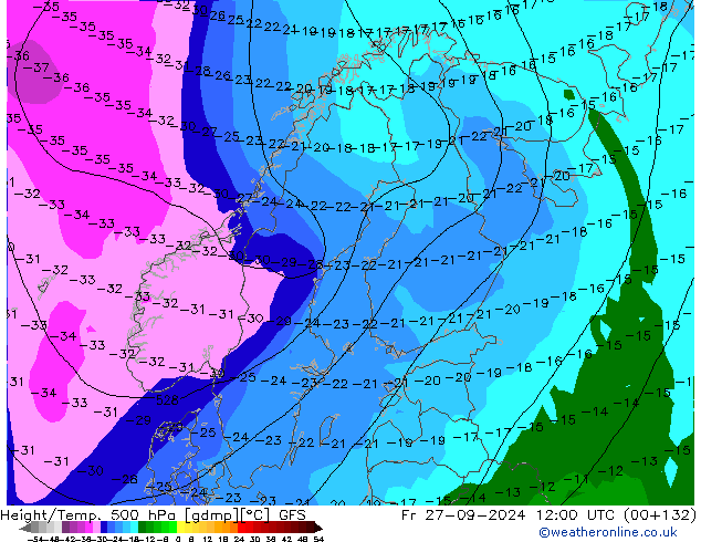 Z500/Rain (+SLP)/Z850 GFS Sex 27.09.2024 12 UTC