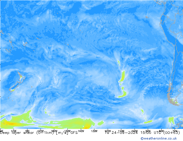 Deep layer shear (0-1km) GFS di 24.09.2024 15 UTC