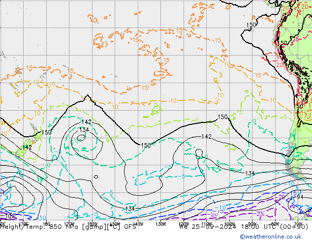 Z500/Rain (+SLP)/Z850 GFS We 25.09.2024 18 UTC