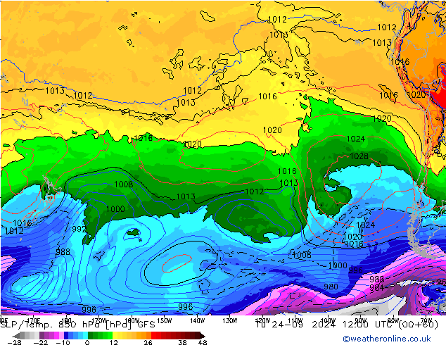 SLP/Temp. 850 hPa GFS Tu 24.09.2024 12 UTC