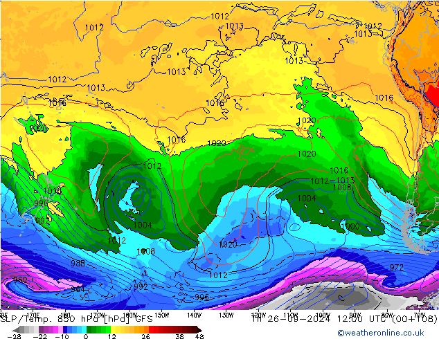 SLP/Temp. 850 гПа GFS чт 26.09.2024 12 UTC