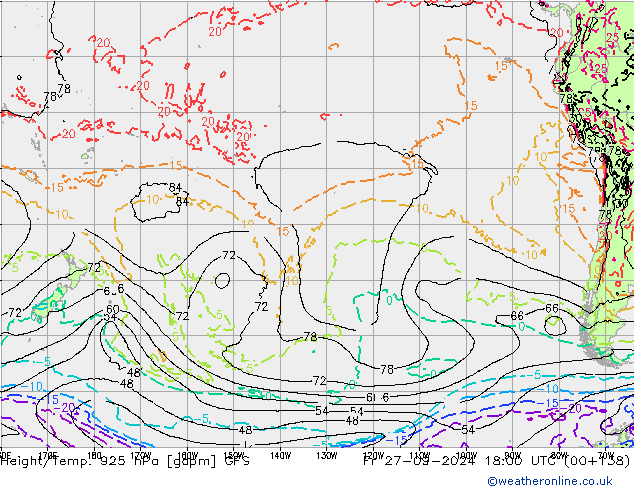 Height/Temp. 925 hPa GFS Fr 27.09.2024 18 UTC