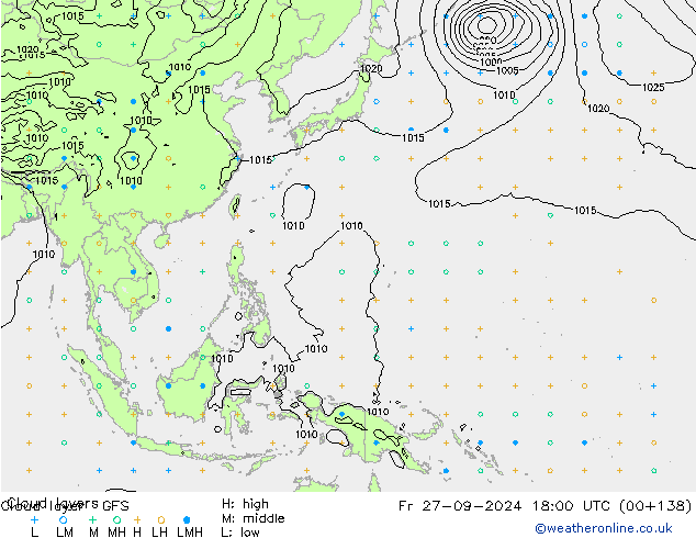 Cloud layer GFS ven 27.09.2024 18 UTC