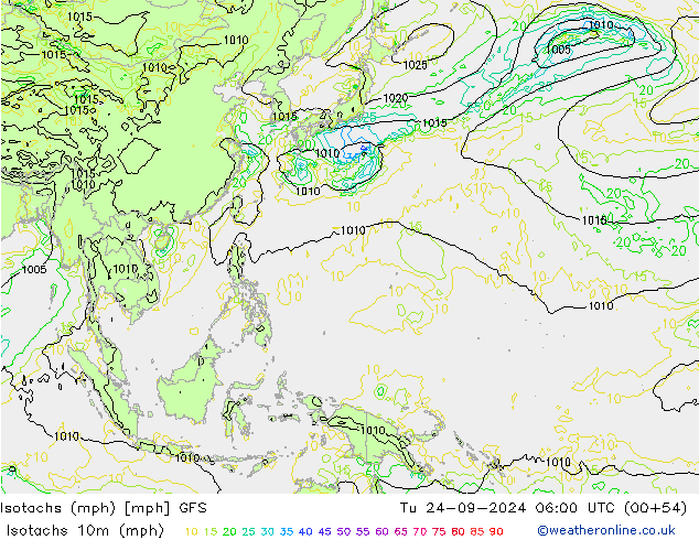 Isotachen (mph) GFS di 24.09.2024 06 UTC