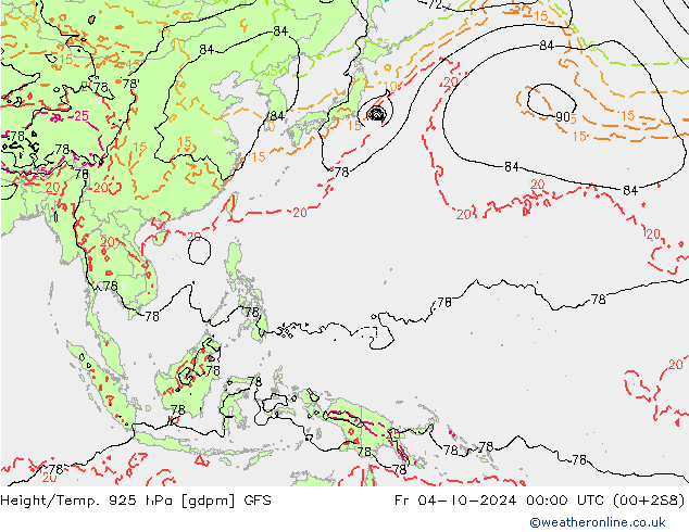 Height/Temp. 925 hPa GFS Fr 04.10.2024 00 UTC