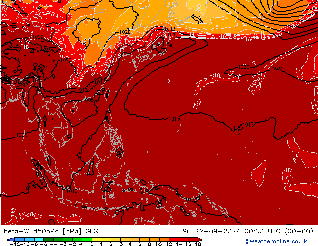 Theta-W 850hPa GFS Su 22.09.2024 00 UTC