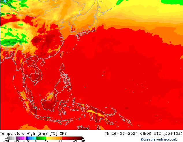 Temperature High (2m) GFS Th 26.09.2024 06 UTC