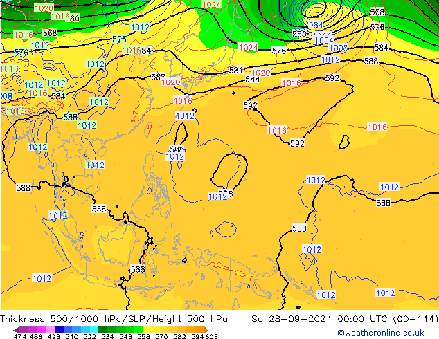 Dikte 500-1000hPa GFS za 28.09.2024 00 UTC