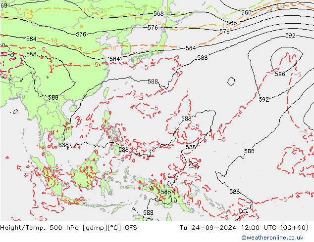 Z500/Rain (+SLP)/Z850 GFS Tu 24.09.2024 12 UTC