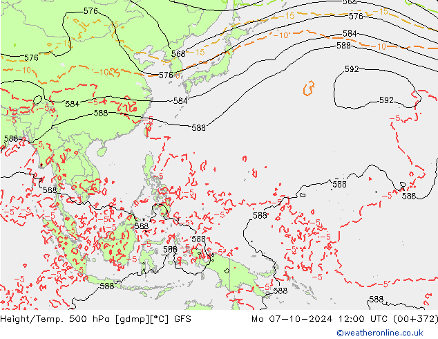 Z500/Rain (+SLP)/Z850 GFS пн 07.10.2024 12 UTC