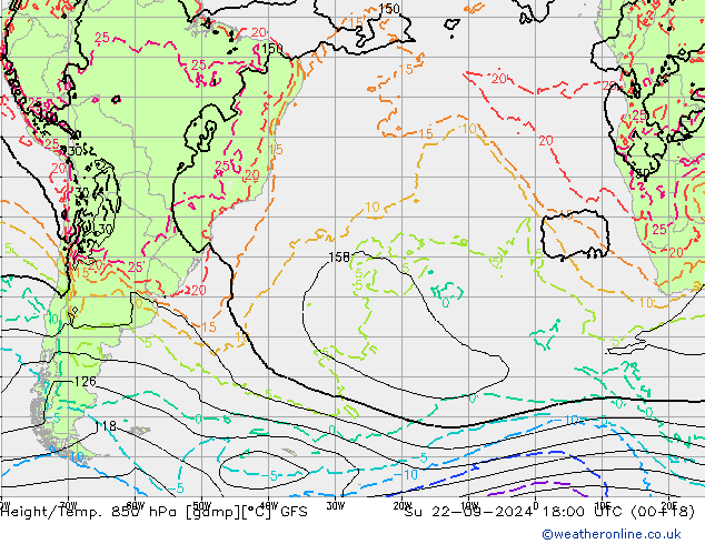 Yükseklik/Sıc. 850 hPa GFS Paz 22.09.2024 18 UTC