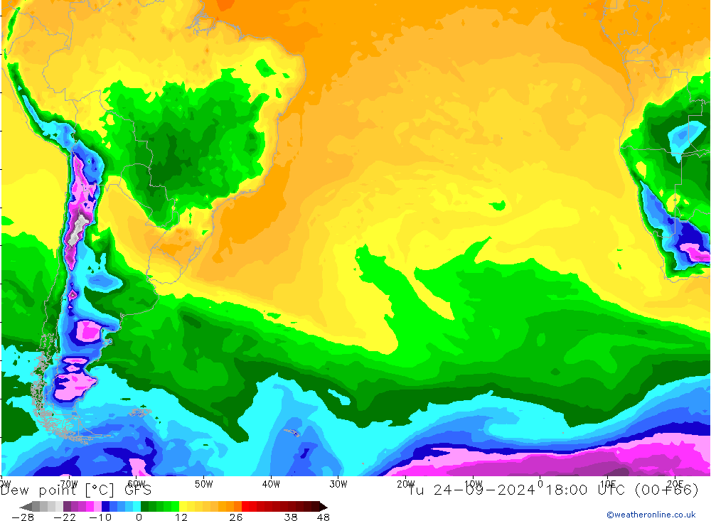 точка росы GFS вт 24.09.2024 18 UTC