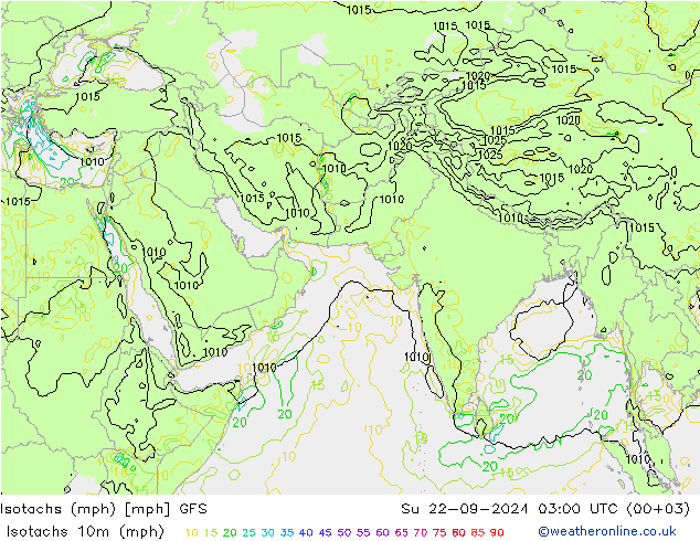 Isotachs (mph) GFS Dom 22.09.2024 03 UTC