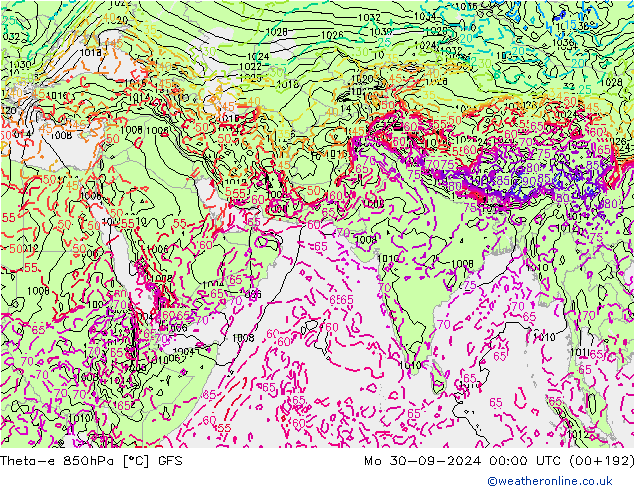 Theta-e 850hPa GFS Mo 30.09.2024 00 UTC