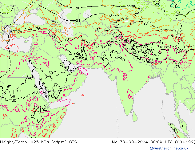 Height/Temp. 925 hPa GFS 星期一 30.09.2024 00 UTC