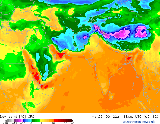 Dew point GFS Mo 23.09.2024 18 UTC